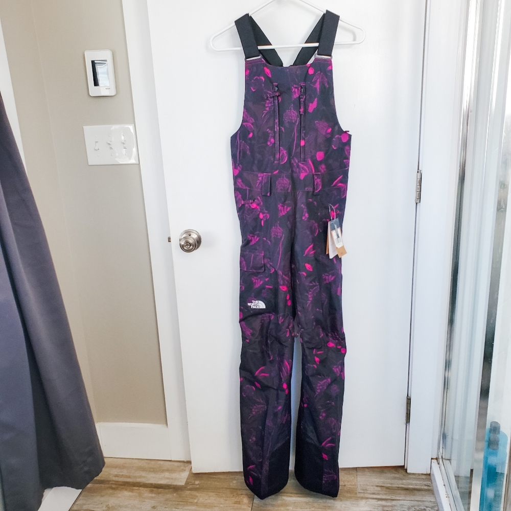 BNWT North Face Womens Standard Fit Freedom Bib Black & Purple Leaf Print Size S